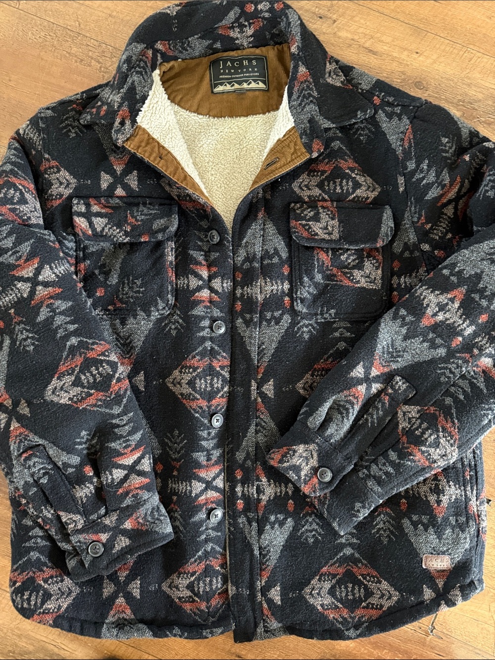 Jachs Black & Gray Southwestern Patterned Sherpa-Lined Jacket